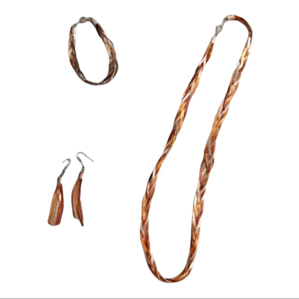 Gold copper silver bracelet earring necklace set